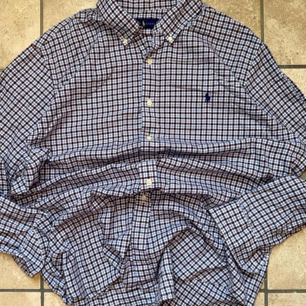 Polo by Ralph Lauren Blue and Brown Button Up Dress Shirt - Size XL